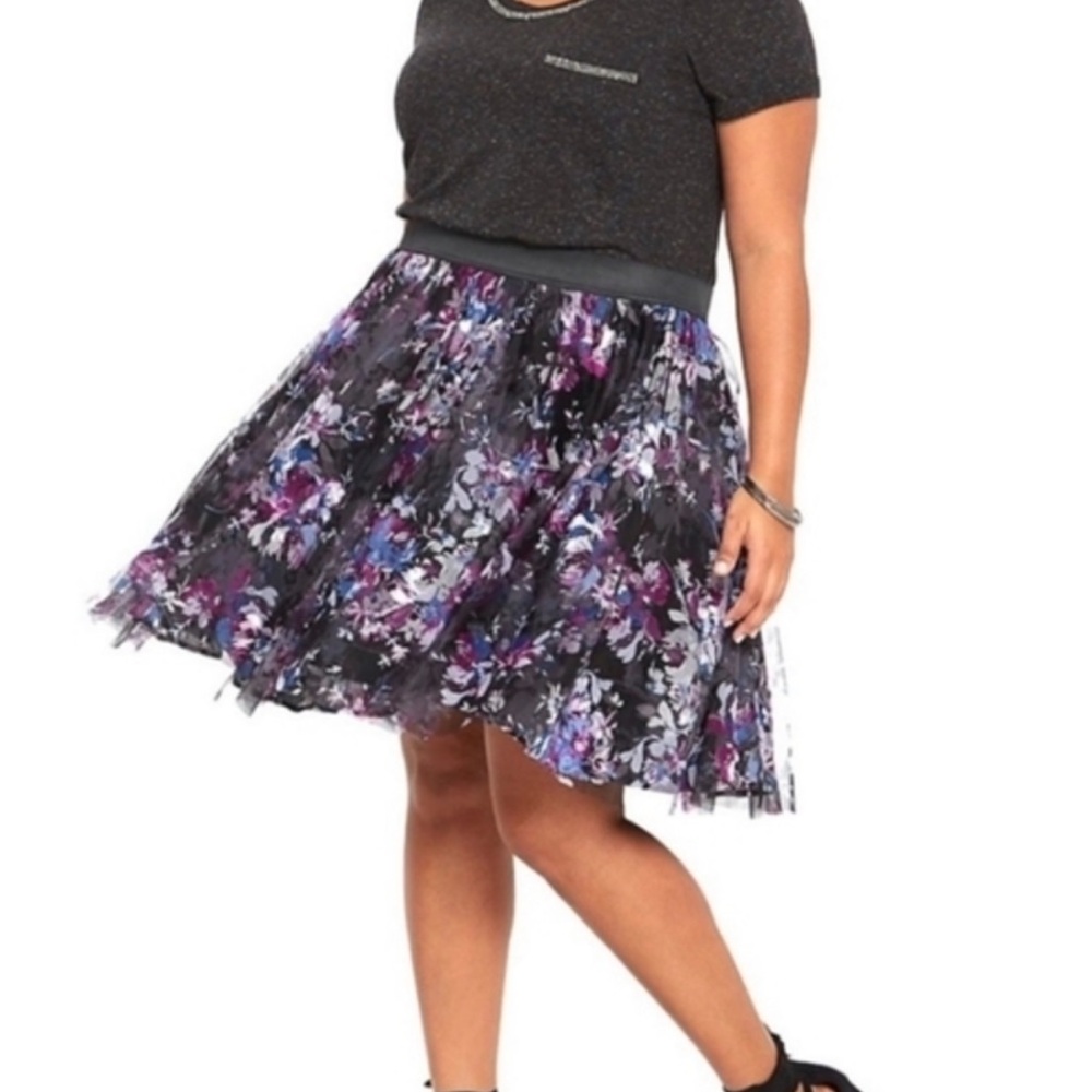 Torrid Black and Purple Floral Skater Skirt